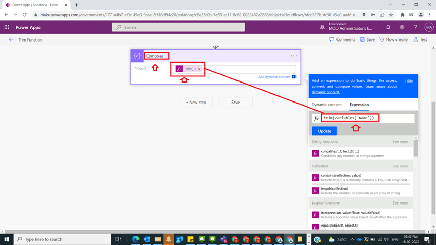 Usage of Trim Function in Power Automate